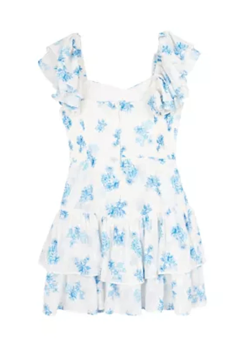 Girls 7-16 Floral Burn Out Tiered Maxi Dress