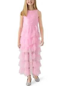 Girls 7-16 12 Pink Sequin Tiered Maxi Dress