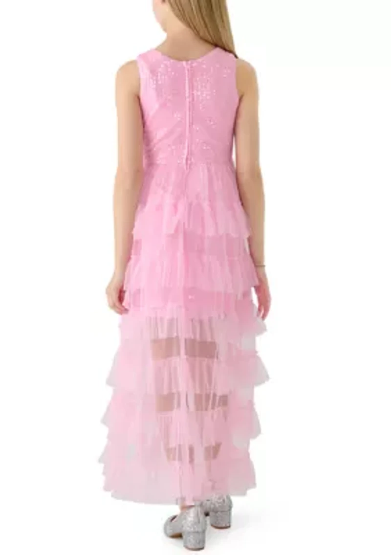 Girls 7-16 12 Pink Sequin Tiered Maxi Dress