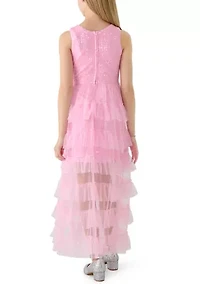 Girls 7-16 12 Pink Sequin Tiered Maxi Dress