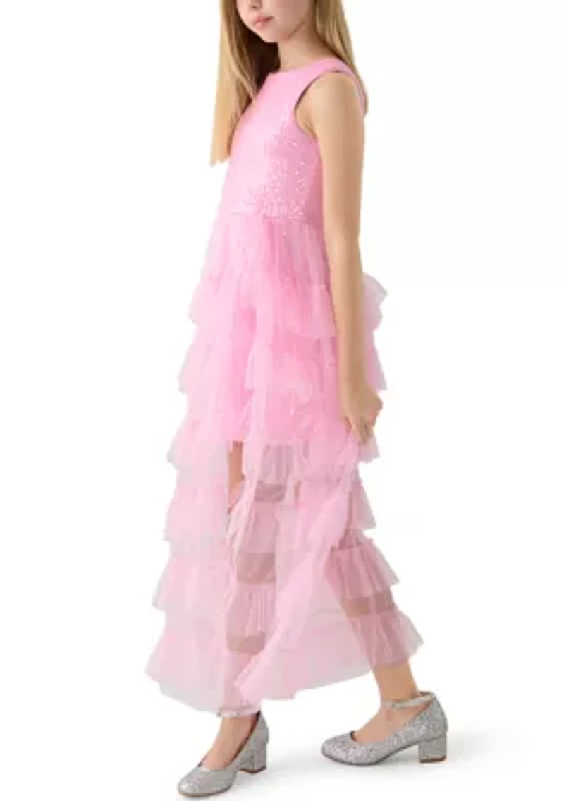 Girls 7-16 12 Pink Sequin Tiered Maxi Dress