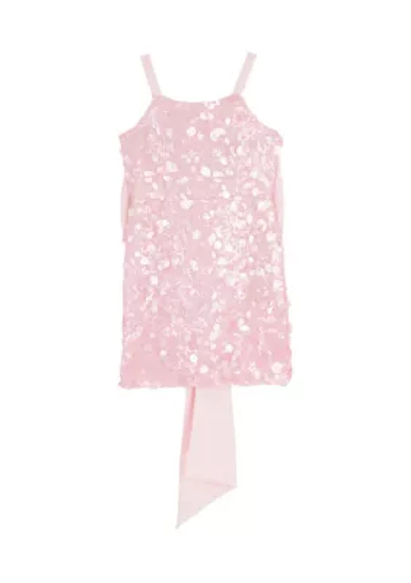 Girls 7-16 Pink Sequin A-line Bow Dress