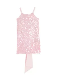 Girls 7-16 Pink Sequin A-line Bow Dress