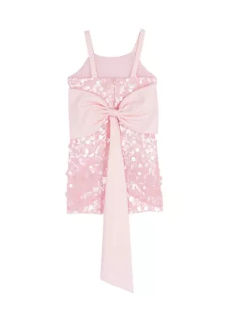 Girls 7-16 Pink Sequin A-line Bow Dress
