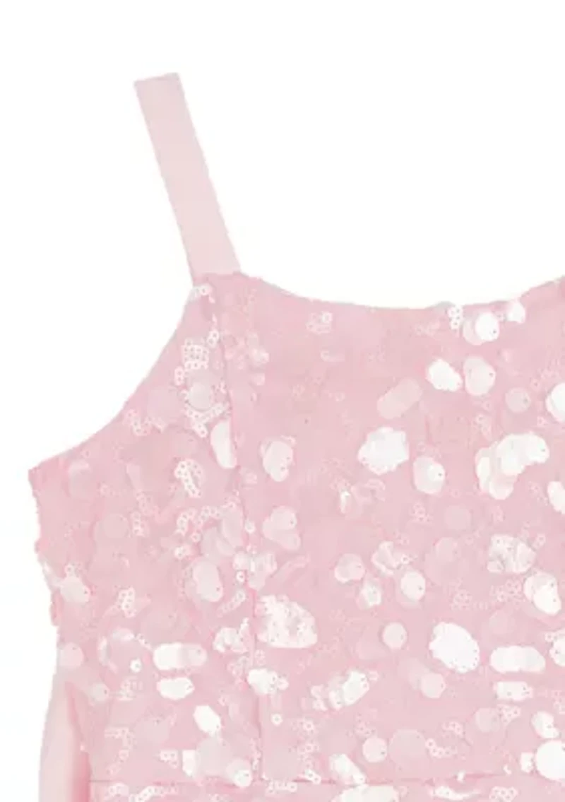 Girls 7-16 Pink Sequin A-line Bow Dress