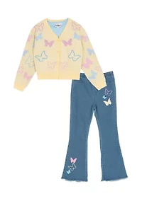 Girls 7-16 Butterfly Sweater and Flare Jeans Set
