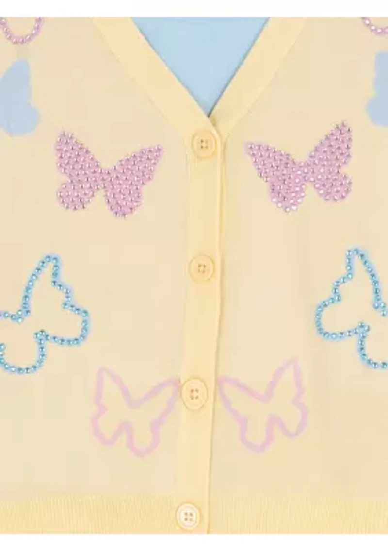 Girls 7-16 Butterfly Sweater and Flare Jeans Set