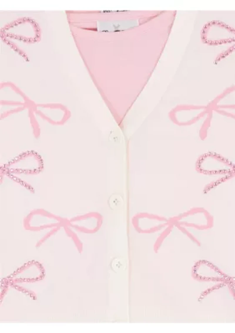 Girls 7-16 Bow Sweater and Pink Jeans Set