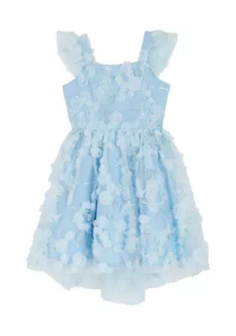 Girls 7-16 Blue Floral Soutache Dress