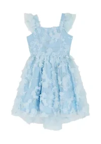 Girls 7-16 Blue Floral Soutache Dress