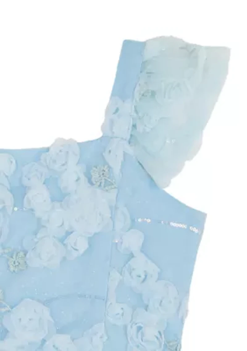 Girls 7-16 Blue Floral Soutache Dress