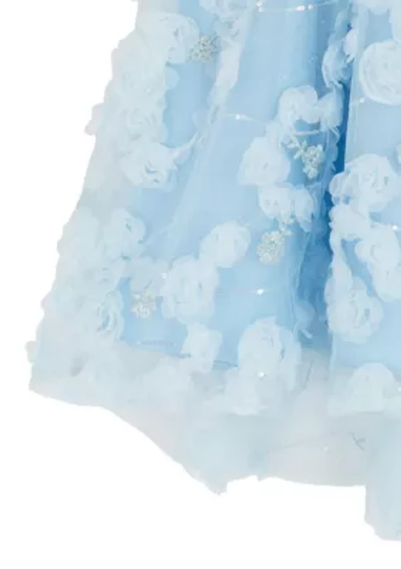 Girls 7-16 Blue Floral Soutache Dress