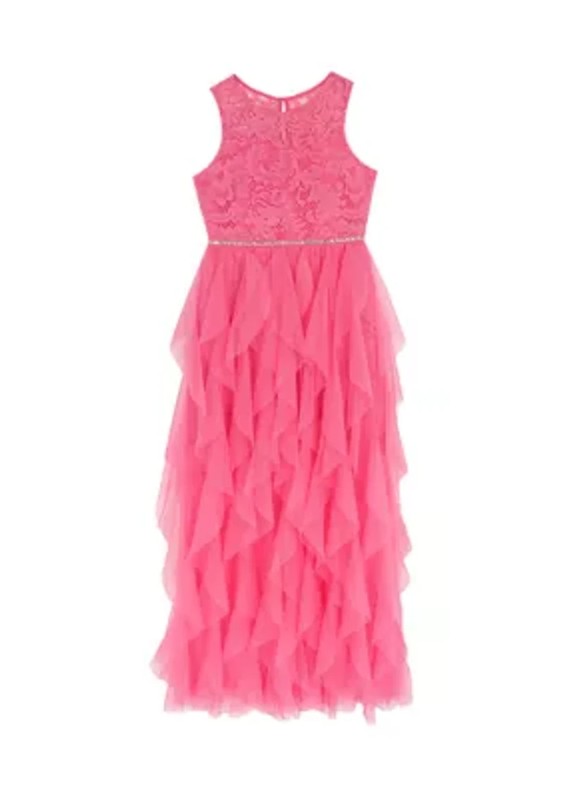 Girls 7-16 Pink Lace Cascade Maxi Dress