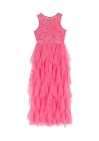 Girls 7-16 Pink Lace Cascade Maxi Dress