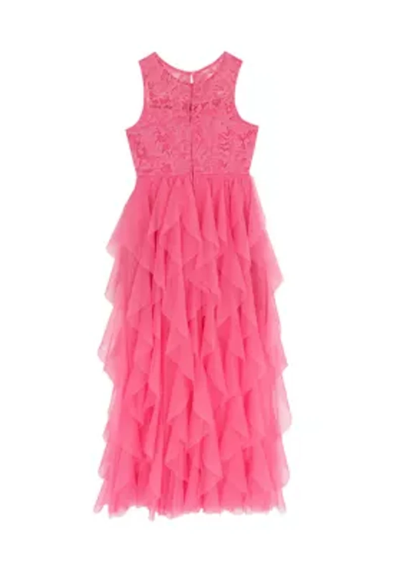 Girls 7-16 Pink Lace Cascade Maxi Dress