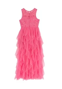Girls 7-16 Pink Lace Cascade Maxi Dress
