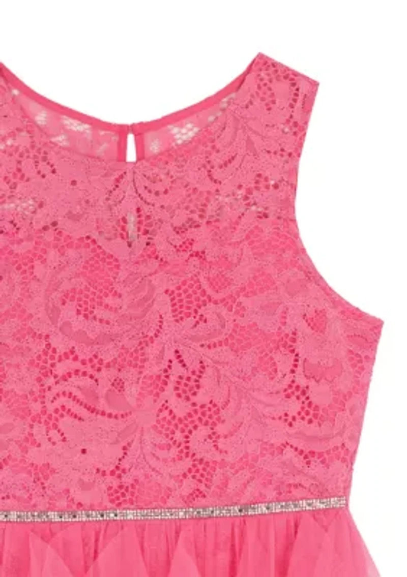 Girls 7-16 Pink Lace Cascade Maxi Dress