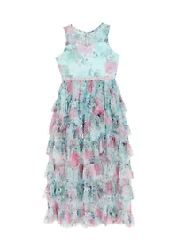 Girls 7-16 Floral Glitter Mesh Maxi Dress