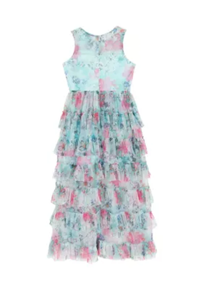 Girls 7-16 Floral Glitter Mesh Maxi Dress