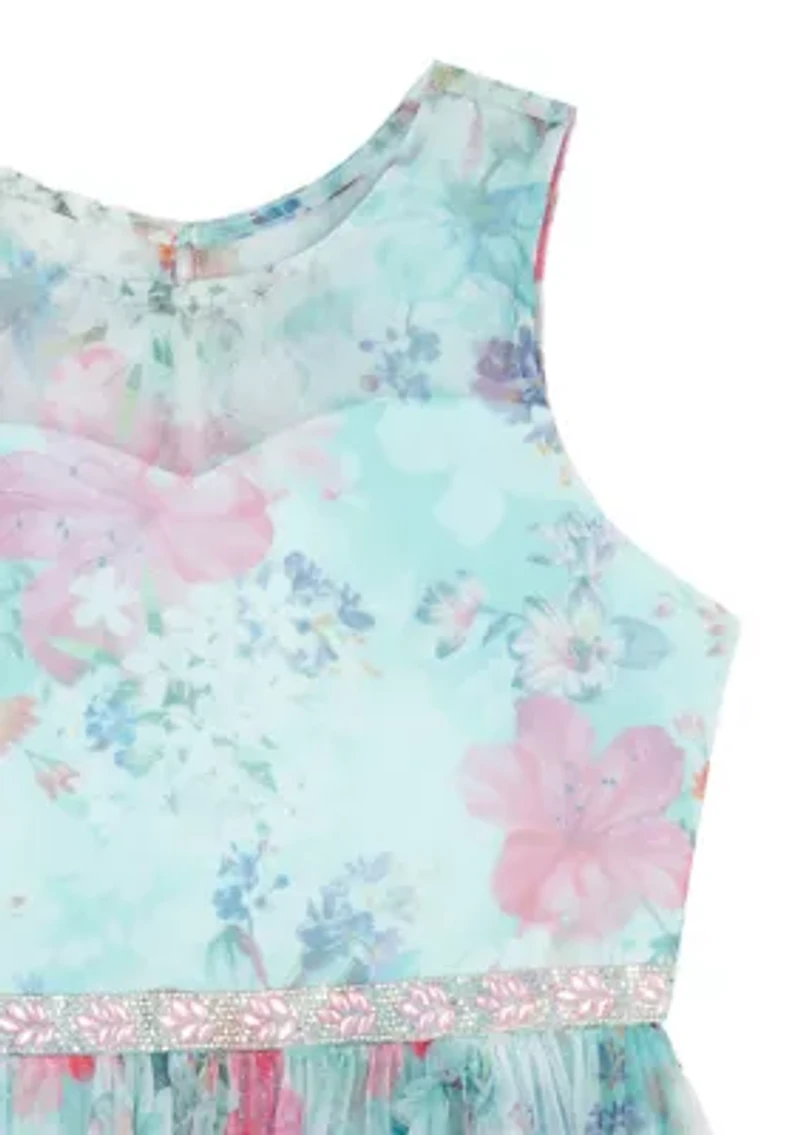 Girls 7-16 Floral Glitter Mesh Maxi Dress
