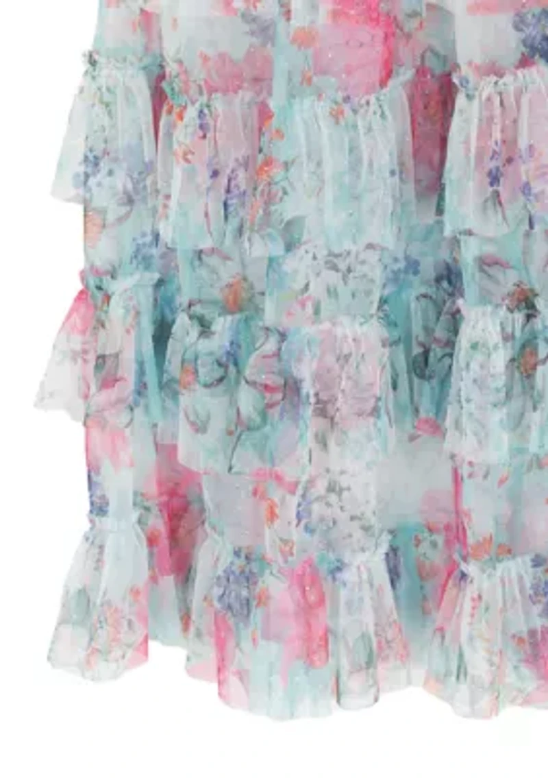 Girls 7-16 Floral Glitter Mesh Maxi Dress