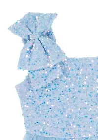 Girls 7-16 Blue Sequin Walk Thru Dress