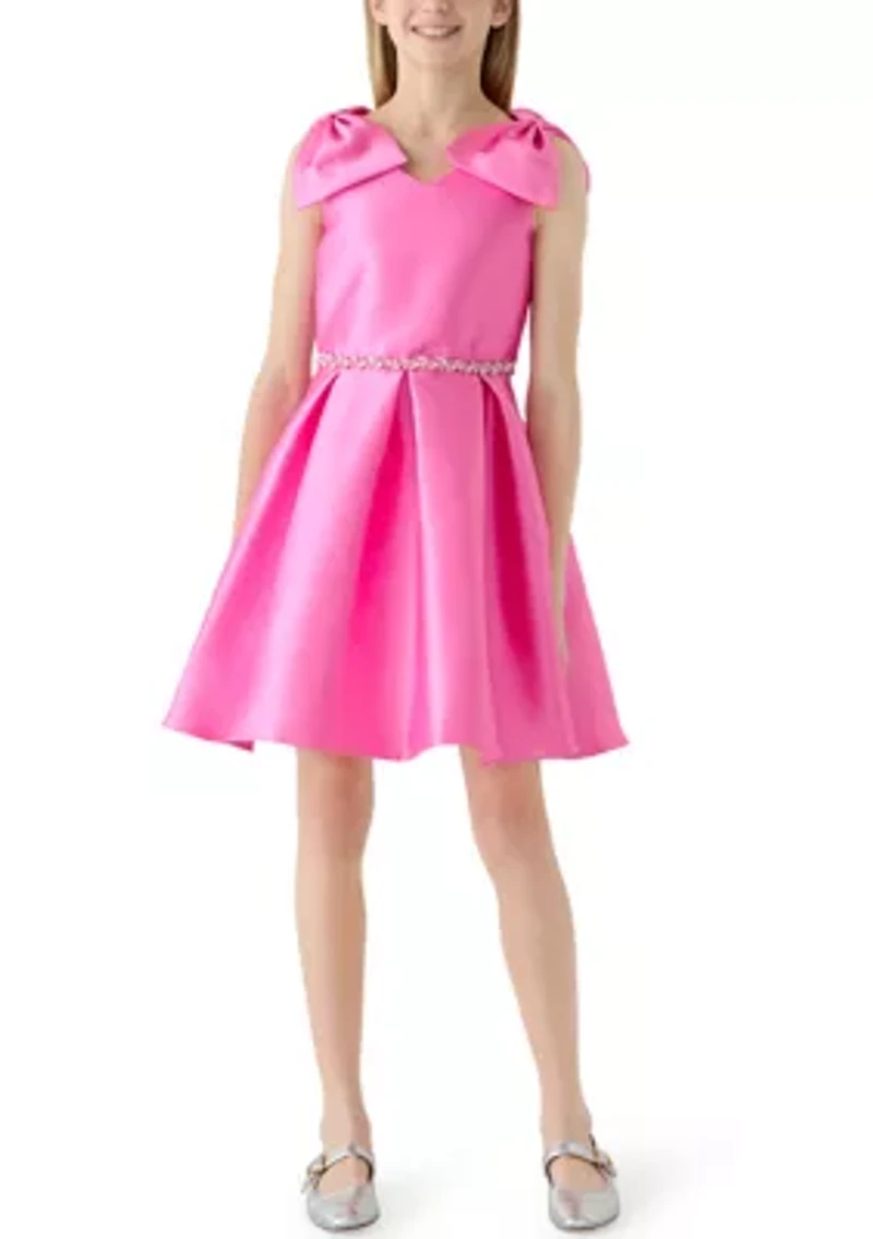 Girls 7-16 Pink Bow Shoulder Mini Dress
