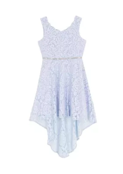 Girls 7-16 Glitter Lace HI-Low Dress