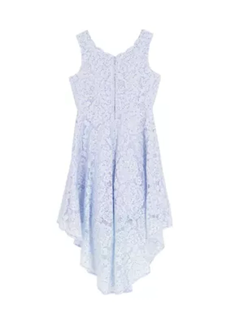 Girls 7-16 Glitter Lace HI-Low Dress