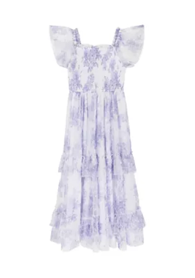 Girls 7-16 Lilac Clip Dot Mesh Maxi Dress