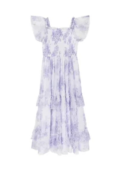 Girls 7-16 Lilac Clip Dot Mesh Maxi Dress