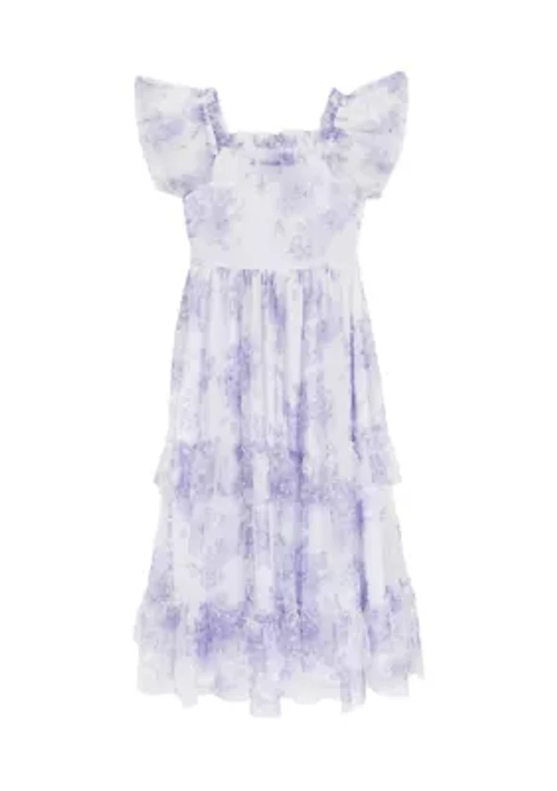 Girls 7-16 Lilac Clip Dot Mesh Maxi Dress