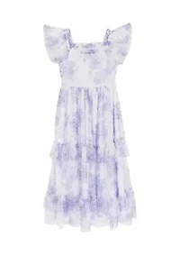 Girls 7-16 Lilac Clip Dot Mesh Maxi Dress