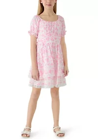 Girls 7-16 1 Blu Floral Burn Out Chiffon Dress
