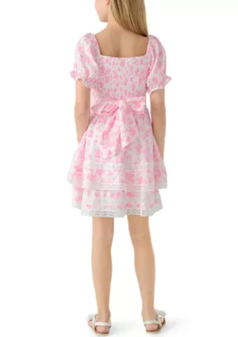 Girls 7-16 1 Blu Floral Burn Out Chiffon Dress