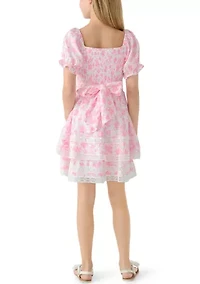 Girls 7-16 1 Blu Floral Burn Out Chiffon Dress