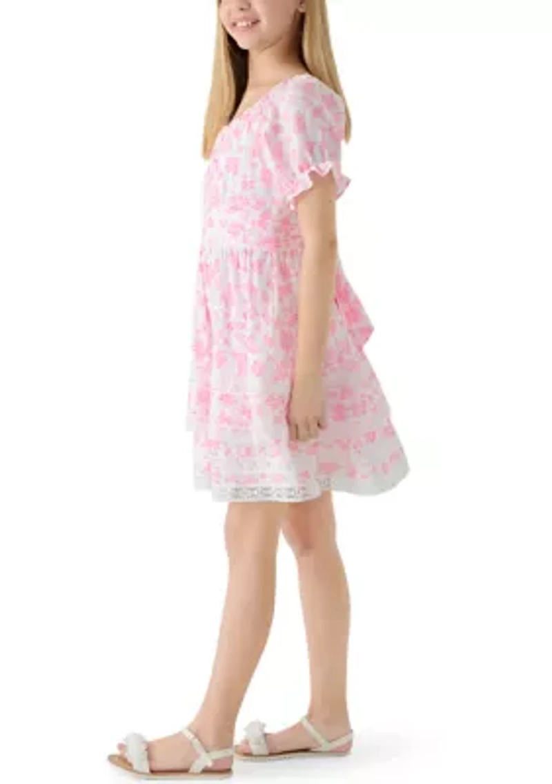 Girls 7-16 1 Blu Floral Burn Out Chiffon Dress