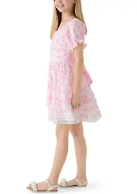 Girls 7-16 1 Blu Floral Burn Out Chiffon Dress