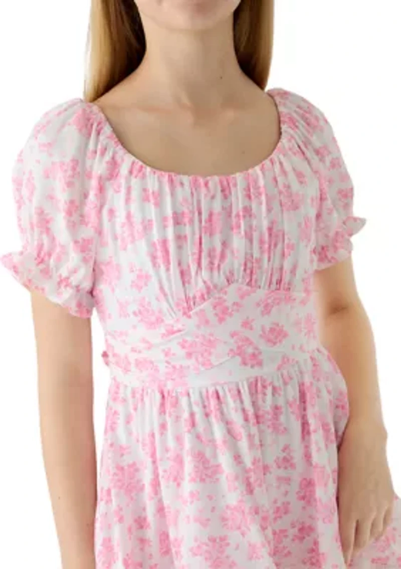 Girls 7-16 1 Blu Floral Burn Out Chiffon Dress