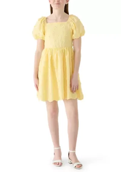 Girls 7-16 Flower Embroidery Dress