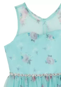 Girls 7-16 Mint Border Print Mesh Maxi Dress