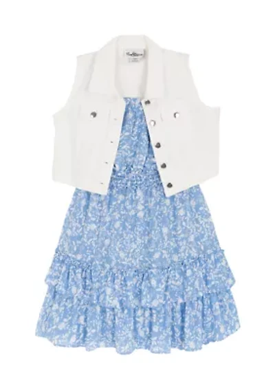 Girls 7-16 Denim Vest Dress Set