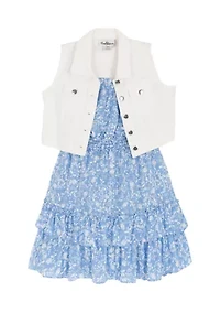 Girls 7-16 Denim Vest Dress Set