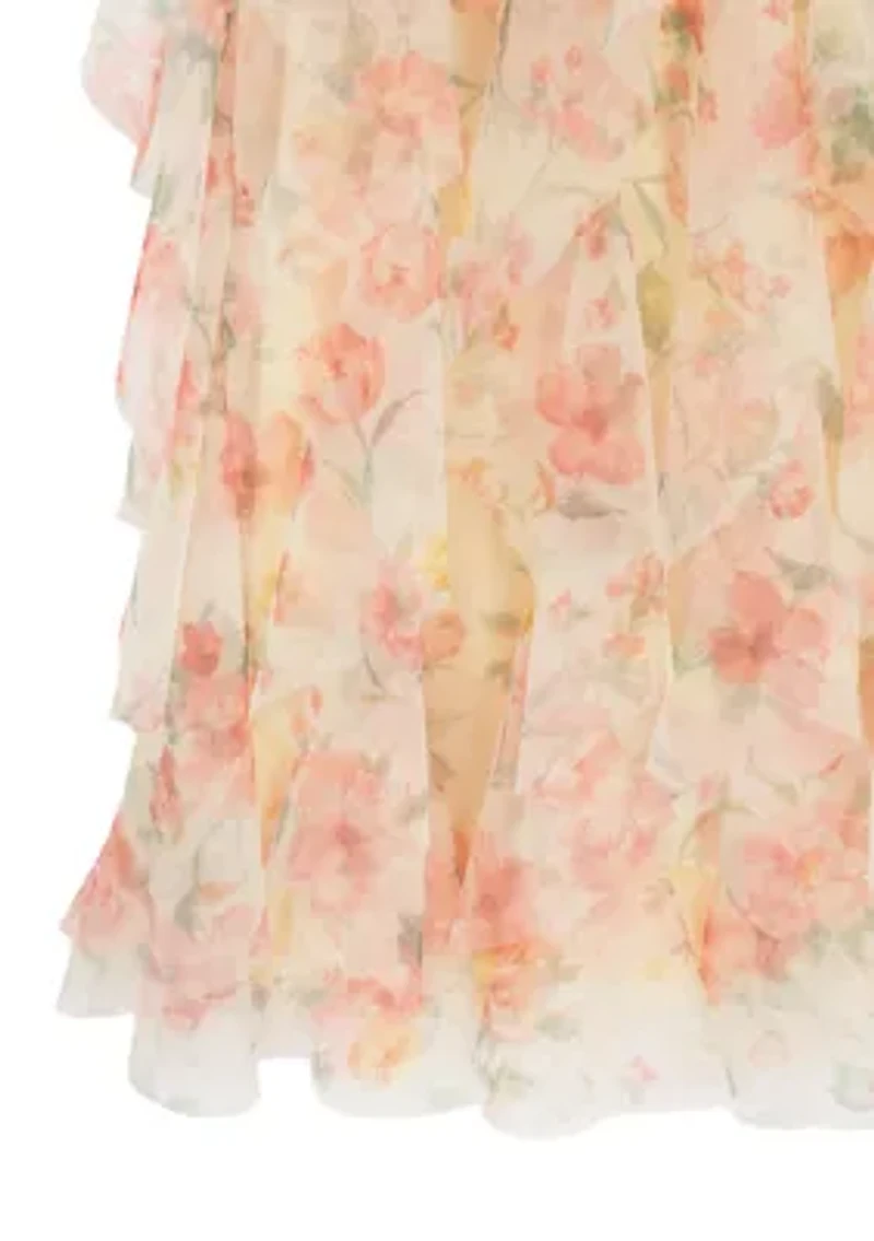 Girls 7-16 Floral Glitter Mesh Maxi Dress