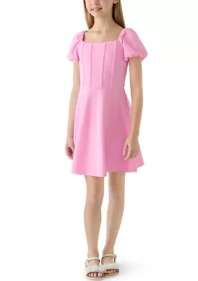 Girls 7-16 Pink Scuba Crepe Dress