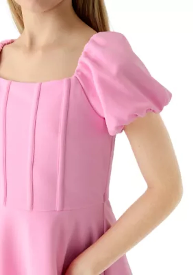Girls 7-16 Pink Scuba Crepe Dress