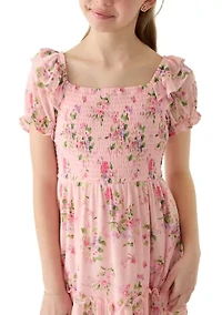 Girls 7-16 Floral Mesh Maxi Dress