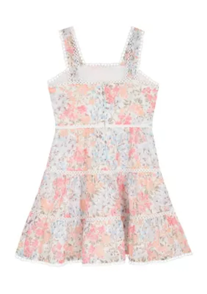 Girls 7-16 Floral Printed Eyelet Dress