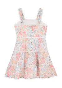 Girls 7-16 Floral Printed Eyelet Dress