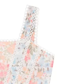 Girls 7-16 Floral Printed Eyelet Dress